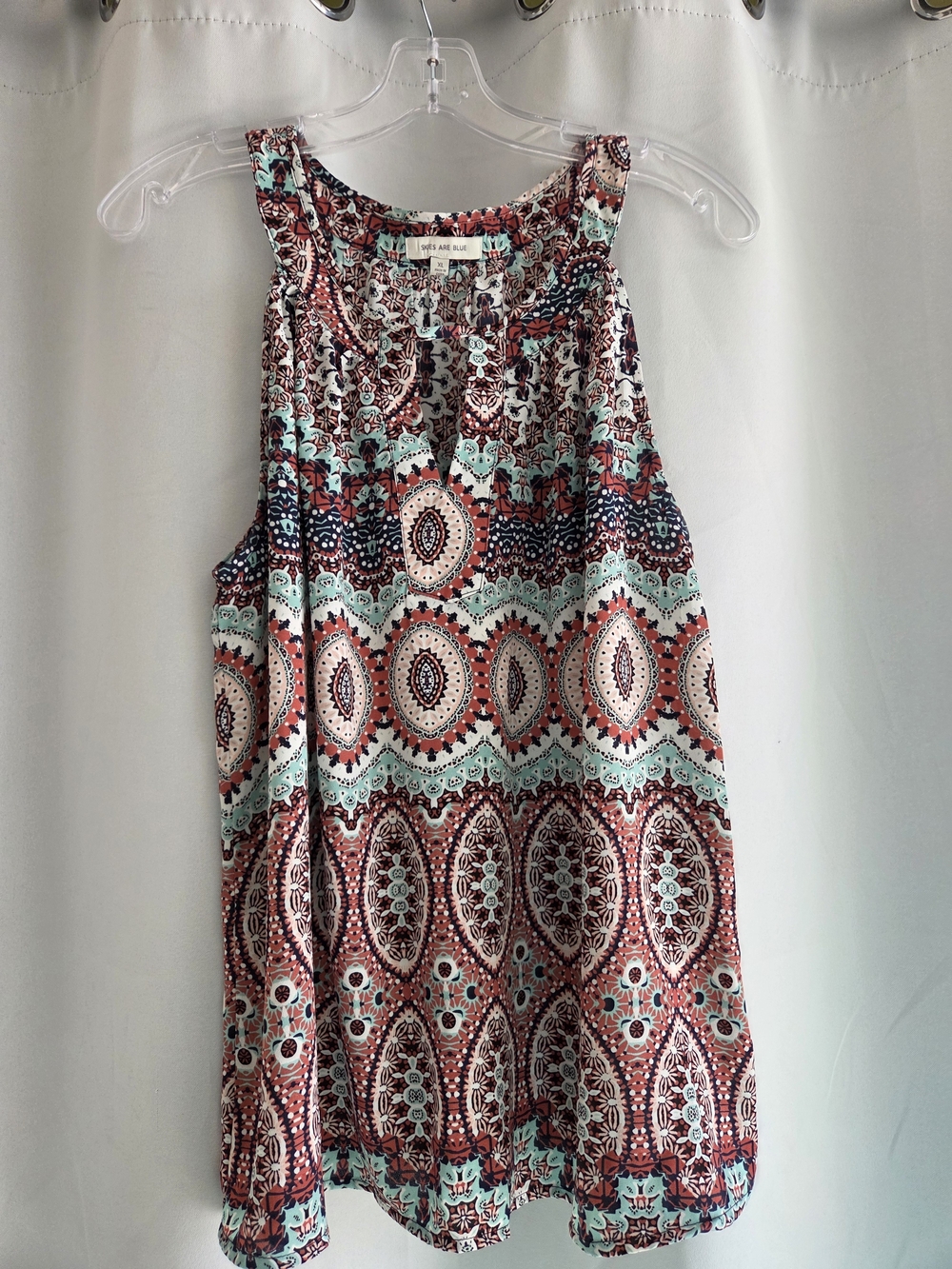 Skies Are Blue Boho Geometric Halter Top Blouse - Size XL